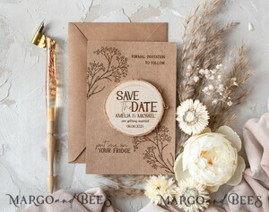 rustic boho magnets Rustic Save The Date Magnet & Card Modern Craft Save Our Date Wood Magnets Boho save dates Cards wooden slice Magnets floral card