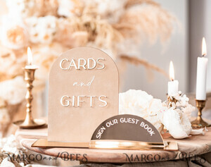 Guestbook & Cards Gifts Signs Golden Acrylic gifts & cards signs with stand, Beige Velvet and gold guestbook Sign, Golden Plexi gifts & cards signs, Luxury Wedding guestbook Decor Centerpieces