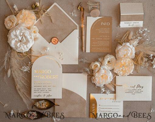 WEDDING INVITATIONS gold / rose gold / silver / glitter Custom Wedding invitations velvet beige pocket, Elegant Arch Wedding Invitations, Gold Wedding Invitation Suite,  Luxury wedding Cards