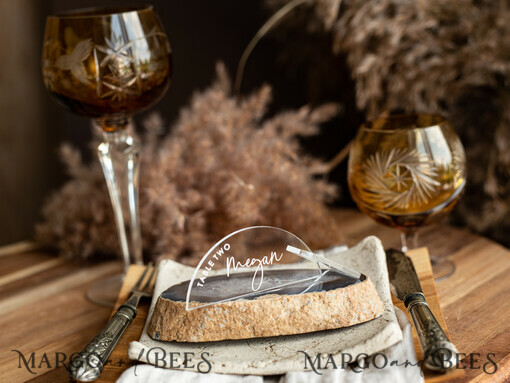 PLACE CARDS / TABLE CARDS Acrylic Gold Clear / Wood 3D Modern Arch Acrylic Place Card with Stand, Arch Clear Name Cards, Premium Luxury Seating Cards, Transparent Acryl Escort Cards, White Printout Glass Place Cards