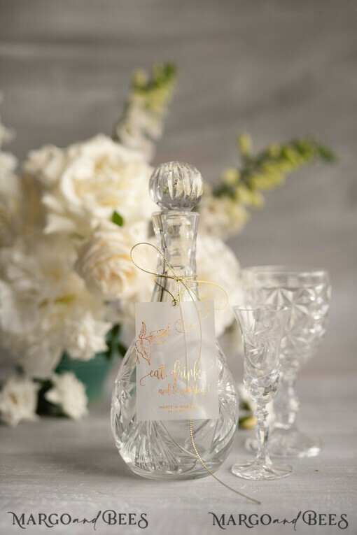 DRINKS LABELS glitter Wedding cards drink prosecco label shiny gold