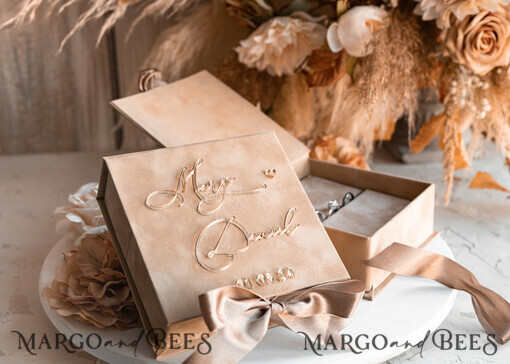 RING BEARER BOXES & PILLOWS Velvet ring box for wedding ceremony Beige Golden velvet Wedding Ring Box for ceremony, Nude Ring Box for Wedding Ceremony 3 rings velvet, Boho Glam Wedding Ring Boxes his hers, Luxury Velvet Ring box double Custom Colors