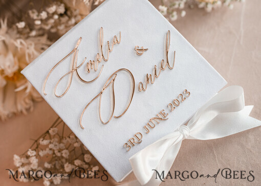 RING BEARER BOXES & PILLOWS Velvet ring box for wedding ceremony Pure White Ring Box for Wedding Ceremony 3 rings, White Golden velvet Wedding Ring Box for ceremony, Glamour Wedding Ring Boxes his hers, Luxury Velvet Ring box double Custom Colors