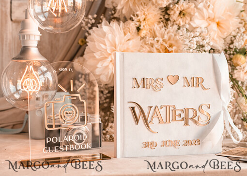 WEDDING GUEST BOOKS Instax Instant Photo Book Pure White Gold Acrylic Wedding Guest Book Personalised and sign set, Velvet Instant Photo Book Boho Elegant Instax Wedding Photo Guestbook