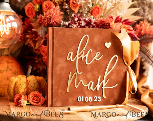 WEDDING GUEST BOOKS Instax Instant Photo Book Fall Terracotta Gold Acrylic Wedding Guest Book Personalised, Velvet Rust Instant Photo Book Boho Elegant Instax Wedding Photo Guestbook