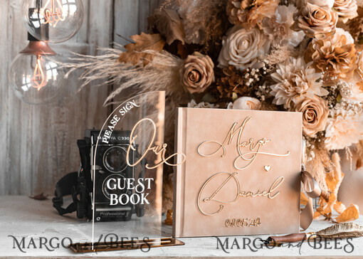 WEDDING GUEST BOOKS Instax Instant Photo Book Wedding Beige Guest Book Personalised and sign set, Velvet Instant Photo Book Boho Elegant Instax Wedding Photo Guestbook