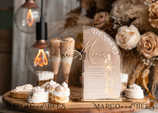 TABLE DECOR SIGNS Acrylic table decor Numbers Acrylic Arch Beige Ombre Dessert menu, Clear Acrylic gold Taupe Candy Bar Sign, Nude Gold Plexi Table Arch Menu, Luxury Beige Ombre Wedding Table Decor, Wedding Signage Golden mirror Dessert Menu