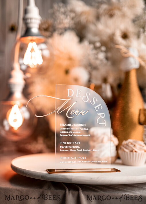 TABLE DECOR SIGNS Acrylic table decor Numbers Acrylic Arch Dessert menu, Clear Acrylic gold Candy Bar Sign, Gold Plexi Table Arch Menu, Luxury Wedding Table Decor, Wedding Signage Golden mirror Dessert Menu