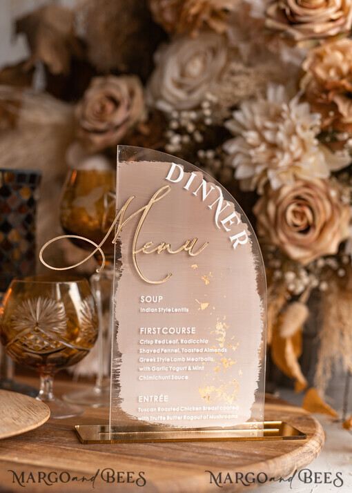 TABLE DECOR SIGNS Acrylic table decor Numbers Acrylic Half Arch Ombre Cappuccino Table Menu, Clear Acrylic And Gold Sign, Nude Gold Plexi Table Numbers, Tan Luxury Wedding Table Decor, Earthy Wedding Signage Golden Mirror Table Numbers