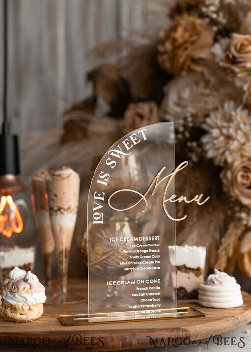 TABLE DECOR SIGNS Acrylic table decor Numbers Acrylic  Half Arch  Dessert menu, Clear Acrylic gold Candy Bar Sign, Gold Plexi Table Arch Menu, Luxury Beige Ombre Wedding Table Decor, Wedding Signage Golden