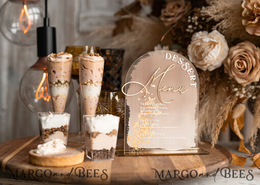 TABLE DECOR SIGNS Acrylic table decor Numbers Acrylic Arch Deessert menu, Clear Acrylic gold Candy Bar Sign, Gold Plexi Table Arch Menu, Luxury Wedding Table Decor, Wedding Signage Golden mirror Dessert Menu