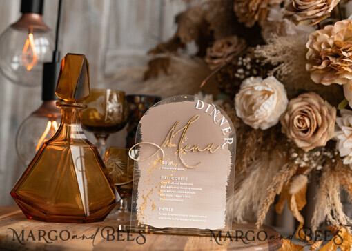 TABLE DECOR SIGNS Acrylic table decor Numbers Acrylic Arch Ombre Cappuccino Table Menu, Clear Acrylic And Gold Sign, Nude Gold Plexi Table Numbers, Tan Luxury Wedding Table Decor, Earthy Wedding Signage Golden Mirror Table Numbers