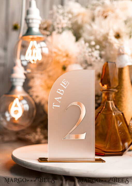 TABLE DECOR SIGNS Acrylic table decor Numbers Acrylic Frozen Table Numbers, Frosted Acrylic and gold Sign, Gold Plexi Table Numbers, Luxury Wedding Table Decor, Wedding Signage Golden mirror table numbers