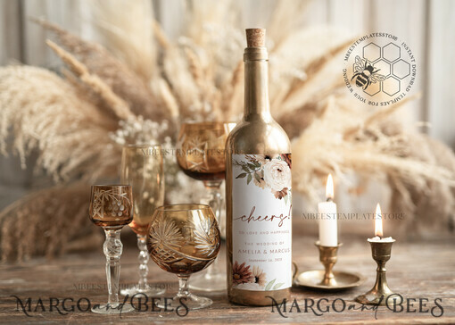 TEMPLETT wedding stationery Boho wine label wedding template, wine label weddings editable, Instant download Elegant wine label wedding Garden  Printable, Wboho10