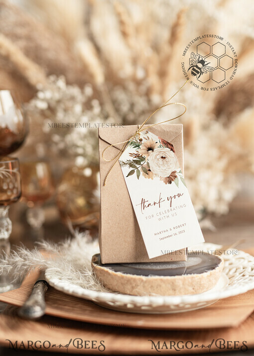 TEMPLETT wedding stationery Boho Favor Tag Template, Rustic Favor Tag Template, Editable Thank You Tag, Printable Wedding Gift Tags, Party Tags, Wboho10