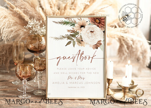 TEMPLETT wedding signs Boho Guestbook Wedding Sign template, Instant download Rustic Wedding Guest book Sign, Guestbook  Printable, Minimalist  Sign, WBoho10