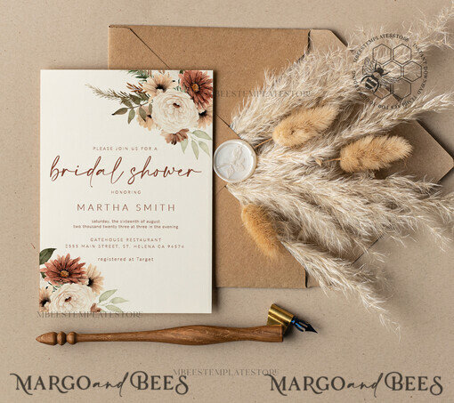 TEMPLETT bridal shower Pampas bridal shower invitation template,Instant download Greenery bridal shower Invites, Modern Garden bridal Invites Printable Wboho10