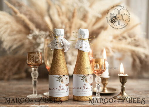 TEMPLETT bridal shower boho bridal shower Champagne Bottle Labels template, Instant download Greenery bridal shower Favors Tags, Modern Garden bridal shower Champagne Bottle Labelss Set Printable