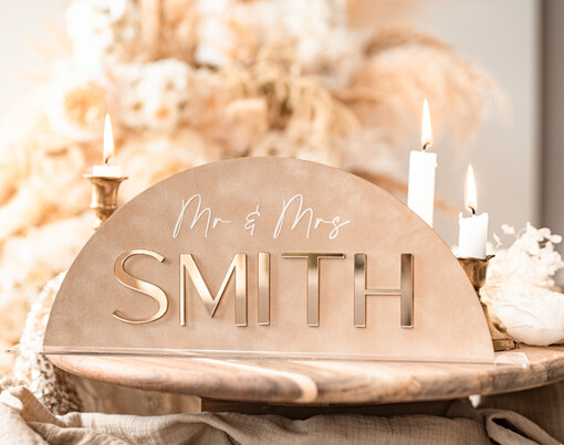 TABLE DECOR SIGNS Velvet table Numbers and Decor Golden Acrylic Top Table Mr and Mrs signs with stand, Beige Velvet and gold Table Sign, Golden Plexi Top Table Mr and Mrs signs, Luxury Wedding Table Decor Centerpieces