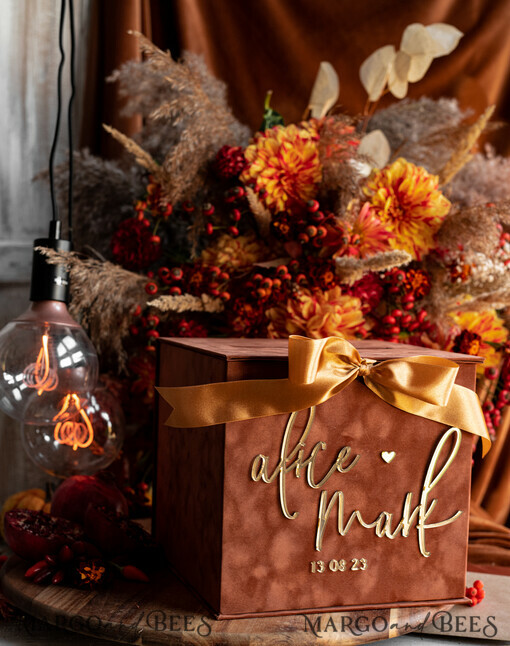 CARD BOXES velvet card boxes Terracotta Gift Card Box, Velvet Fall wedding wishing well  money gift card box, Rust Personalized Wedding Card Box, Copper Luxury Card Box,  Burnt Orange Wedding Card Box with Lid, Burnt Orange Wedding Money Box, Wedding Card Box