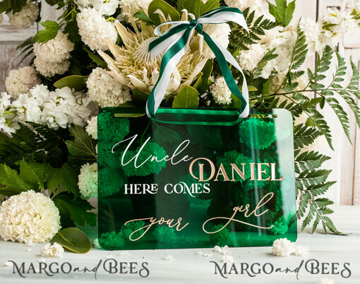 FLOWER GIRL / Page Boy SIGNS acrylic flower girl / page boy signs Personalised Arch acrylic wedding Page Boy sign, Green Gold acrylic Page boy sign, Emerald Green acrylic flower girl sign, flower girl wedding day sign,