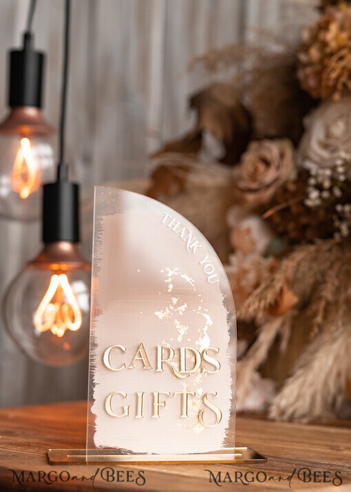 TABLE DECOR SIGNS Guestbook & Cards Gifts Signs Transparent Acrylic Cards & gifts Sign, Half Arch Beige Ombre Acrylic And Gold Sign, Nude Gold Plexi Sign, Taupe Luxury Wedding Table Decor, Wedding Signage Golden Mirror Cards Sign with stand