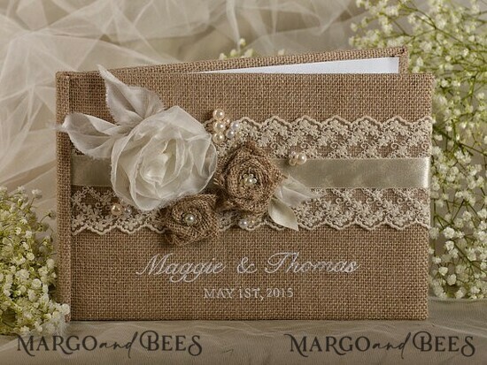 WEDDING GUEST BOOKS Rustic Burlap Linen PhotoBook Presonalised Wedding Guest Book, Burlap Vintage Wedding Album Rustic Linen Photo Booth Book 22/ShChichf/kwg