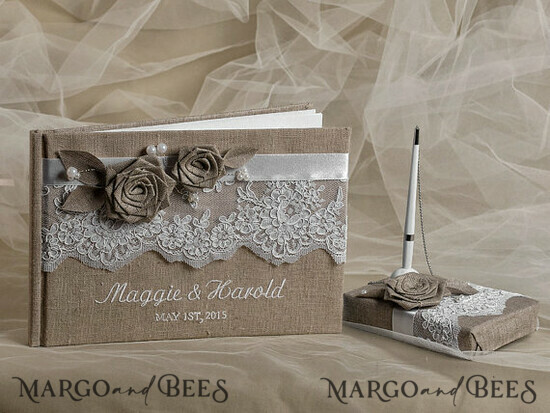 WEDDING GUEST BOOKS Rustic Burlap Linen PhotoBook Presonalised Wedding Guest Book, Burlap Vintage Wedding Album Rustic Linen Photo Booth Book 24/ShChichf/kwg