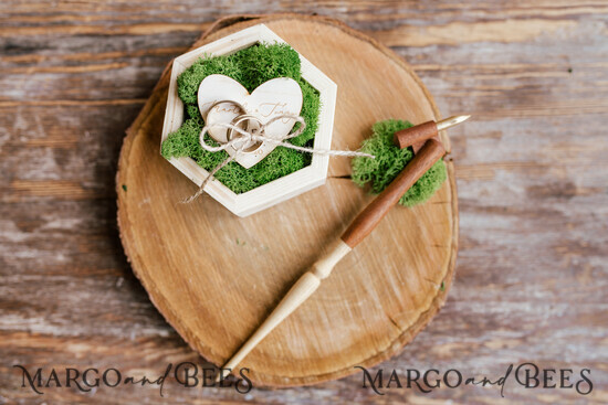 RING BEARER BOXES & PILLOWS Rustic Wedding Moss Bearer engraved wedding ring box • personalised rustic ring box • ring earer moss box 07/wd/pod