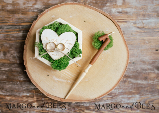 RING BEARER BOXES & PILLOWS Rustic Wedding Moss Bearer engraved wedding ring box • personalised rustic ring box • ring earer moss box 09/wd/pod