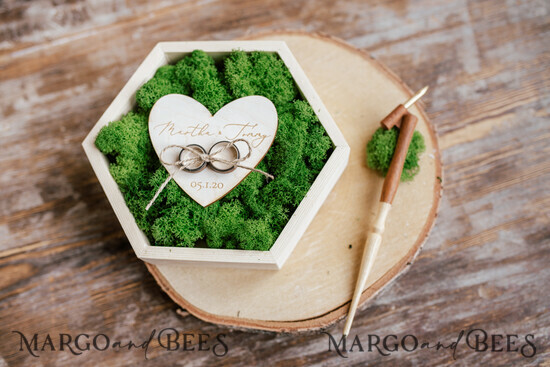 RING BEARER BOXES & PILLOWS Rustic Wedding Moss Bearer engraved wedding ring box • personalised rustic ring box • ring earer moss box 06/wd/pod
