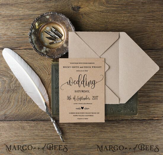 WEDDING INVITATIONS Elegant Invites Classic Cards Cheap Wedding invitations Rustic Stationery Eco Craft Suite with Wooden Heart and Lace and Twine Bow 03/ACG/z