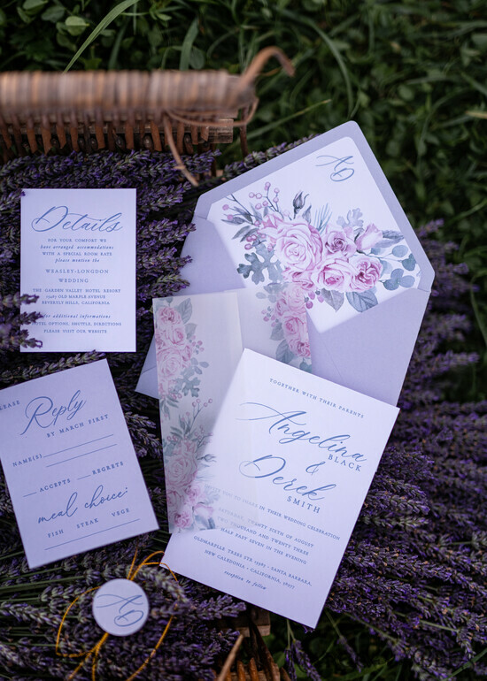 WEDDING INVITATIONS Elegant Invites Classic Cards Elegant wedding invitations, lavender lila wedding cards stationery, purple classic wedding invitation suite 100/rosekal/z