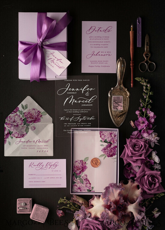 WEDDING INVITATIONS Elegant Invites Classic Cards Transparent wedding invitation in box elegant classic invite with bow 03/box/z