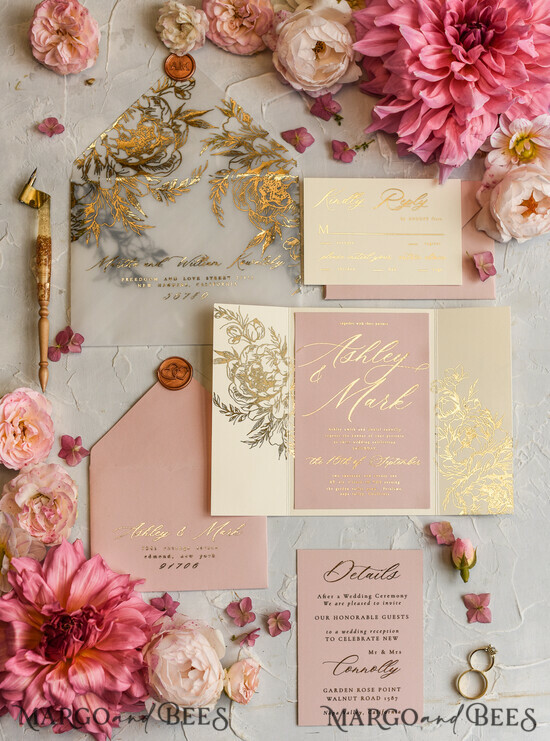 WEDDING INVITATIONS gold / rose gold / silver / glitter Wedding invitations custom colors, Glamour wedding invitations • Romantic Wedding Invitation Suite • Rose Gold Wedding Invites 02/goldrose/z