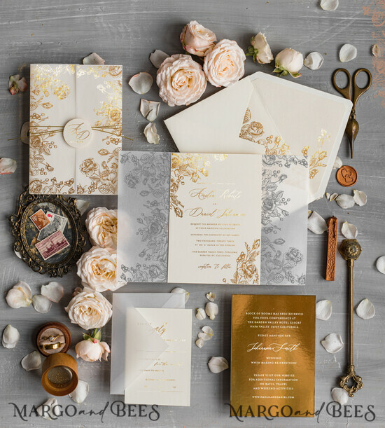 WEDDING INVITATIONS gold / rose gold / silver / glitter Golden Wedding invitation Set , Glamour Wedding Invitations, Boho Glam Wedding Invitation Suite, Luxury Wedding Cards 6/frameG/z