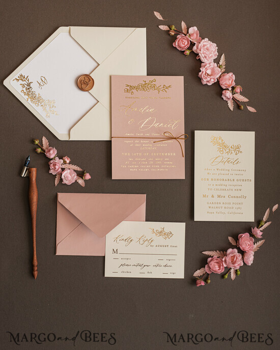 WEDDING INVITATIONS gold / rose gold / silver / glitter Luxury gold wedding invitation cards , elegant wedding invitations , blush and pink wedding stationery 03/kallam/z