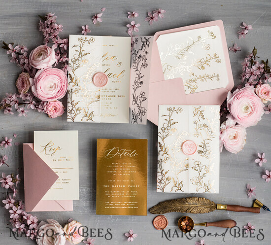 WEDDING INVITATIONS gold / rose gold / silver / glitter Personalised Blush Pink Wedding invitations, Golden wedding invitations, Elegant Wedding Invitation Suite, Pink Gold Wedding Invites 07/goldkalw/z