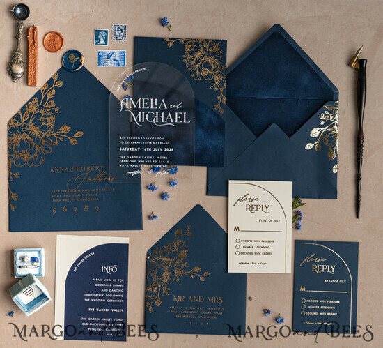 WEDDING INVITATIONS gold / rose gold / silver / glitter Navy Gold Arch Wedding invitations, Plexi Pocket Velvet Wedding Invitations, Dark Blue Gold Wedding Invitation Suite, Elegant Wedding Cards 01/VelPlxGKSZ/z