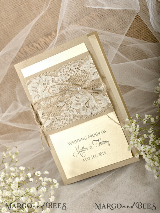 MENU & PROGRAMS rustic Rustic Wedding Program with Burlap, Barn Wedding Program, Eco Romantic Personalized Cards with Twine, Simple Rustic Lace Wedding Program, Elegant Booklet Rustic 01/rus1/wp