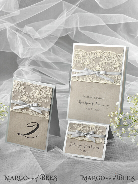 MENU & PROGRAMS rustic Grey Rustic Wedding Program with Ribbon, Barn Wedding Program, Eco Romantic Personalized Cards, Simple Rustic Lace Wedding Program, Elegant Booklet Rustic Wedding Cards 02/ruw2/wp
