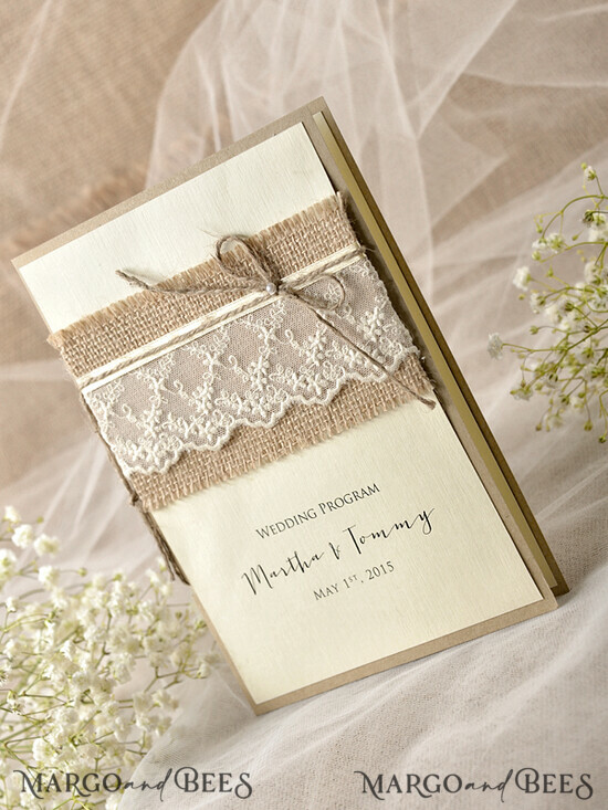 MENU & PROGRAMS rustic Ecru Rustic Wedding Program with Burlap, Barn Wedding Program, Eco Romantic Personalized Cards with Twine, Simple Rustic Lace Wedding Program, Elegant Booklet Rustic Wedding Cards 03/rus1/wp