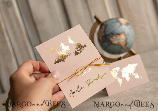 PLACE CARDS / TABLE CARDS Beach/marine/ Destionation Wedding Theme Travel Passport Gold Foil Wedding Place Cards, Wedding Escort Card, Elegant Destination place cards, Personalized wedding decoration 01/passFg/w25