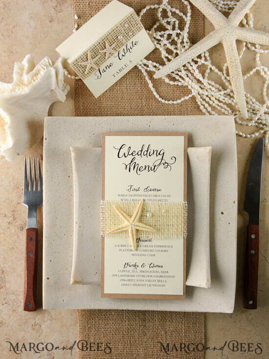 MENU & PROGRAMS beach Beach Wedding Menu, Destination Wedding Starfish Menu, Ocean Themed Menu, Beach Dinner Menu, Seashell Starfish Coral Dinner Party Menu, Tropical Marine Menu 03/be/m
