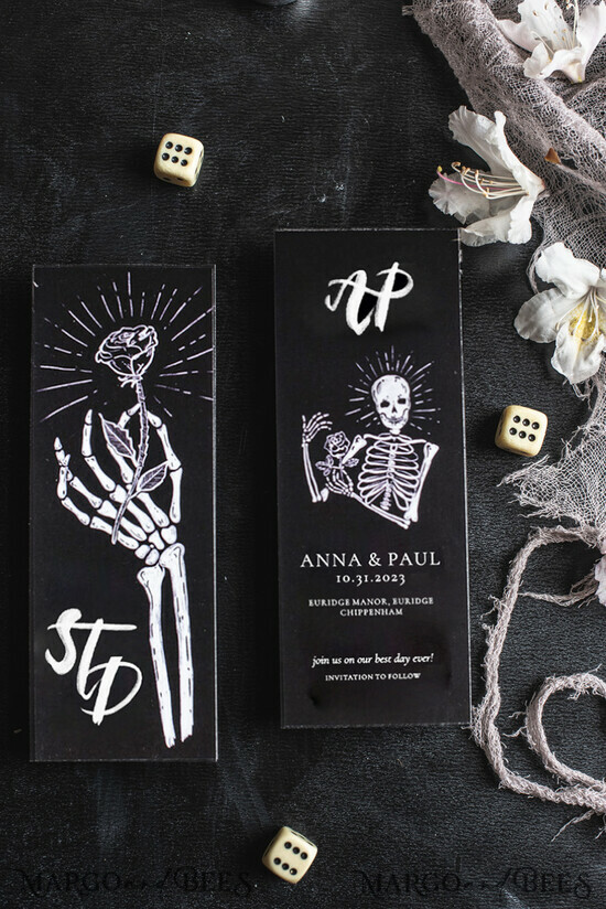 SAVE THE DATES watercolor Halloween Wedding Save the date, Black Wedding Save the date Spooky Halloween Wedding Save the date Gothic Wedding save our date Cards, Skeleton Wedding Set black 02/black/std