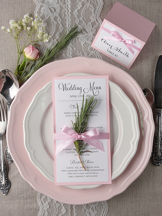 MENU & PROGRAMS rustic and lace Romantic Handmade Blush Pink Wedding Menu, Glamour Minimalist Dinner menu with Ribbon, Elegant Simple Party Table Menu, Modern White And Pink Wedding Menu Card 04/ruw/M