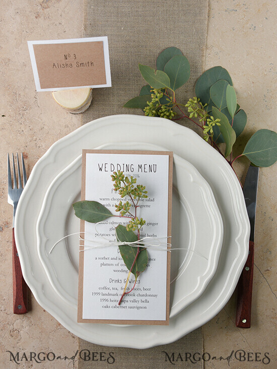 MENU & PROGRAMS rustic and lace Rustic Wedding Menu with Twine, Barn Wedding Dinner Menu, White Romantic Personalized Cards, Kraft Wedding Menu, Simple Rustic Wedding Menu, Elegant Eco Wedding Menu Cards 05/rus/M