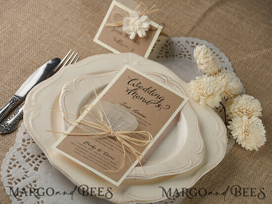 MENU & PROGRAMS rustic and lace Rustic Brown Wedding Menu, Barn Wedding Dinner Menu, Eco Romantic Personalized Cards with Twine And Leaf, Kraft Wedding Menu, Simple Rustic Wedding Menu, Elegant Eco Brown Wedding Menu Cards 06/rus/M