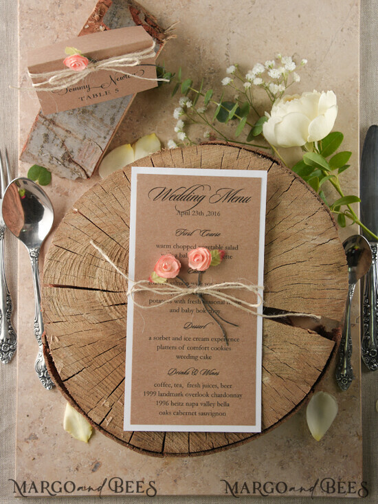 MENU & PROGRAMS rustic and lace Rustic Wedding Menu, Barn Wedding Dinner Menu, Eco Romantic Personalized Cards with Wooden Burlap Twine, Kraft Wedding Menu, Simple Rustic Wedding Menu, Elegant Eco Brown Wedding Menu Cards 07/rus/M