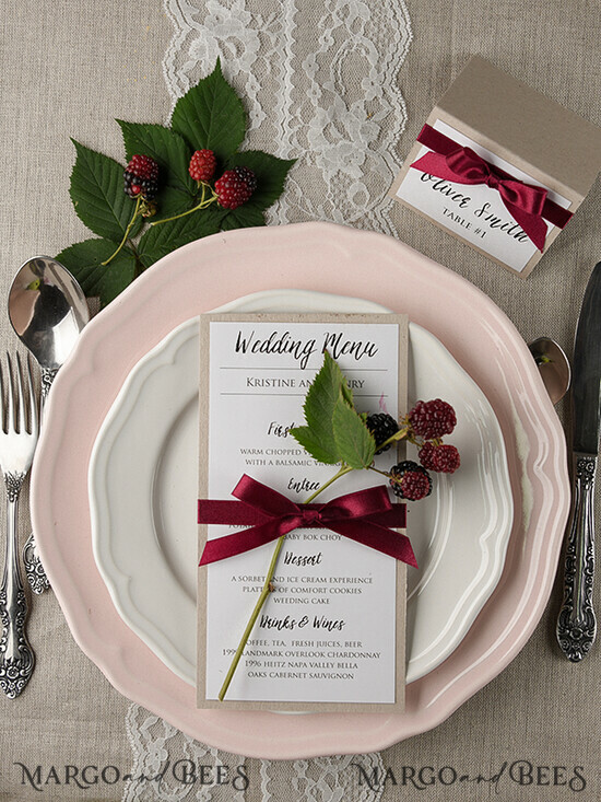 MENU & PROGRAMS rustic and lace Rustic Wedding Menu with Ribbon, Barn Wedding Dinner Menu, Eco Romantic Personalized Cards, Kraft Wedding Menu, Simple Rustic Wedding Menu, Elegant Ecru Wedding Menu Cards 10/ruw/M